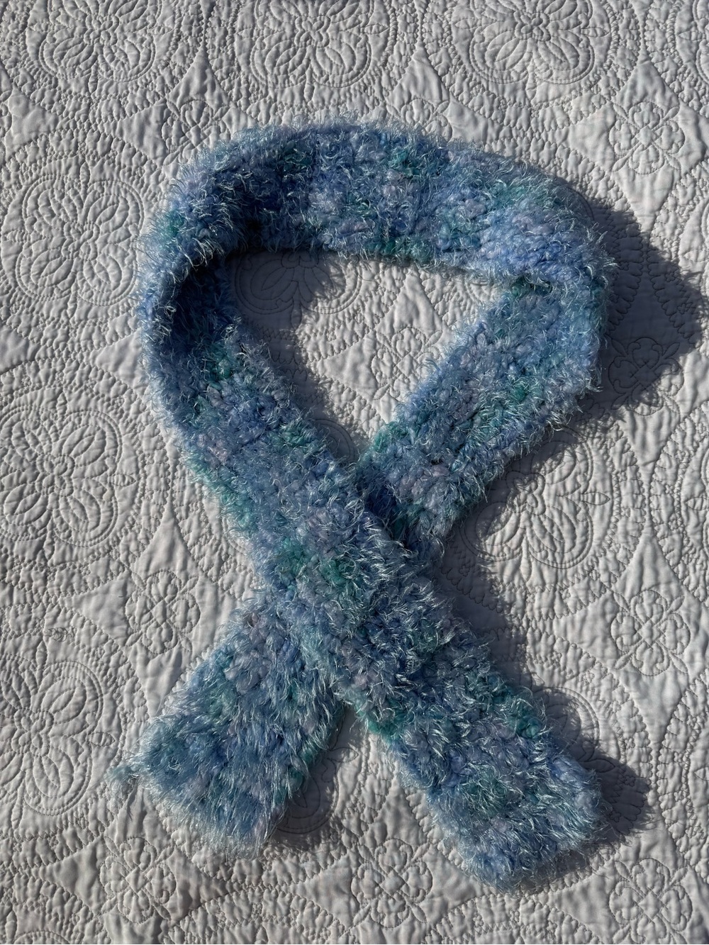Hand Knit Blue Sparkle Fuzzy Scarf